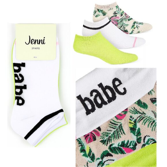 BIN 3 pr Jenni Cotton Blend Low-Cut Socks Palm Neon New - Picture 1 of 5